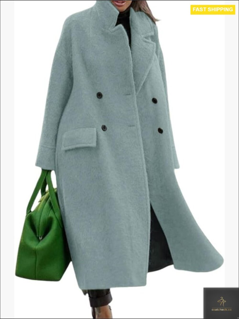 Oversized Wool Blend Pea Trench Coat Double Breast Notch Lapel Maxi Long Winter